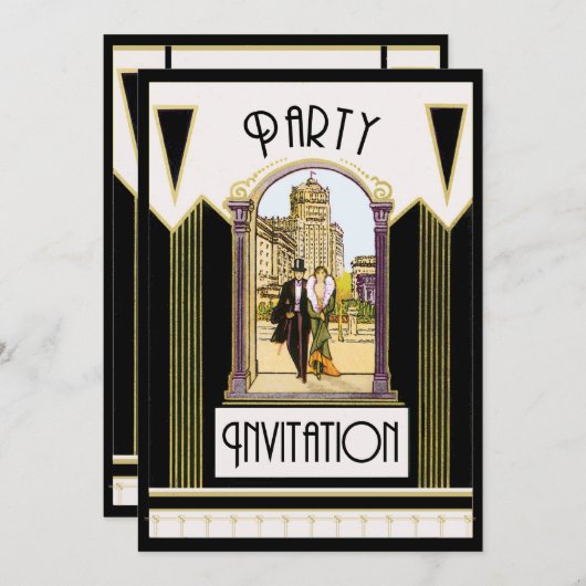 ヴィンテージのアールデコの婚約のカクテルパーティーのカスタム 招待状 (正面/裏面)