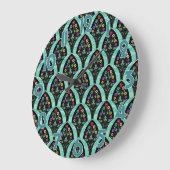 ヴィンテージのアールデコの花ファンのモザイク ラージ壁時計 (傾斜)