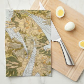 ヴィンテージのアールデコの鳩および花 キッチンタオル (四つ折り)