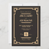 ヴィンテージのアールデコの黒および金ゴールドの結婚式招待状 招待状 (正面)