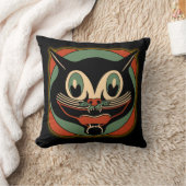 ヴィンテージのアールデコの黒猫の枕 クッション (ブランケット)