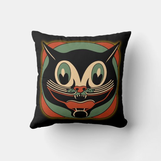 ヴィンテージのアールデコの黒猫の枕 クッション (裏面)