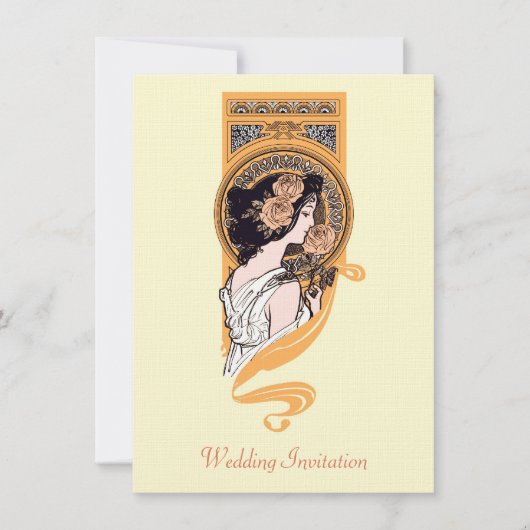 ヴィンテージのアールヌーボーのオレンジの結婚式招待状 招待状 (正面)