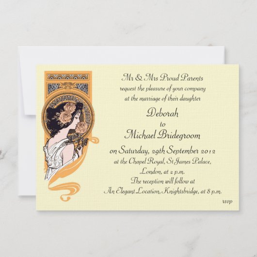 ヴィンテージのアールヌーボーのオレンジの結婚式招待状 招待状 (裏面)