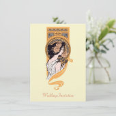 ヴィンテージのアールヌーボーのオレンジの結婚式招待状 招待状 (スタンド正面)