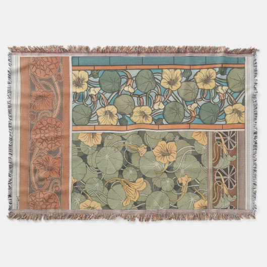ヴィンテージのアールヌーボーのキンレンカの花の花の投球 スローブランケット (正面)
