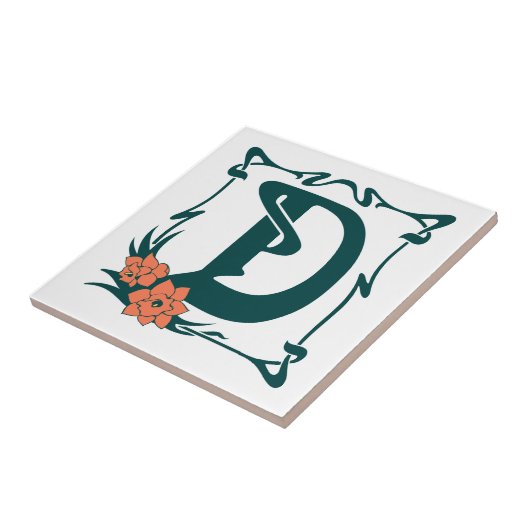 ヴィンテージのアールヌーボーのファンシーな手紙D タイル (側面)