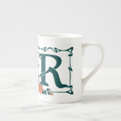 ヴィンテージのアールヌーボーのファンシーな手紙R ボーンチャイナマグカップ (右)