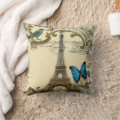 ヴィンテージのアールヌーボーの青の渦巻のパリエッフェル塔 クッション (ブランケット)