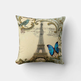 ヴィンテージのアールヌーボーの青の渦巻のパリエッフェル塔 クッション