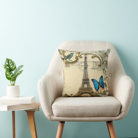 ヴィンテージのアールヌーボーの青の渦巻のパリエッフェル塔 クッション (椅子)