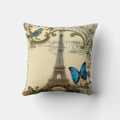 ヴィンテージのアールヌーボーの青の渦巻のパリエッフェル塔 クッション (裏面)