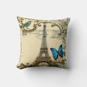 ヴィンテージのアールヌーボーの青の渦巻のパリエッフェル塔 クッション (正面)