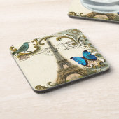 ヴィンテージのアールヌーボーの青の渦巻のパリエッフェル塔 コースター (左側)