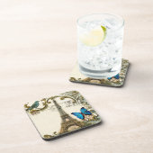 ヴィンテージのアールヌーボーの青の渦巻のパリエッフェル塔 コースター (右側)