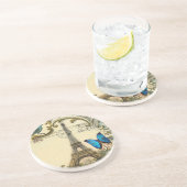 ヴィンテージのアールヌーボーの青の渦巻のパリエッフェル塔 コースター (側面)