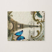 ヴィンテージのアールヌーボーの青の渦巻のパリエッフェル塔 ジグソーパズル (横)