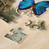 ヴィンテージのアールヌーボーの青の渦巻のパリエッフェル塔 ジグソーパズル (側面)