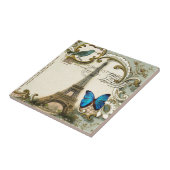 ヴィンテージのアールヌーボーの青の渦巻のパリエッフェル塔 タイル (側面)