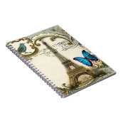 ヴィンテージのアールヌーボーの青の渦巻のパリエッフェル塔 ノートブック (右側)