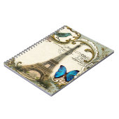 ヴィンテージのアールヌーボーの青の渦巻のパリエッフェル塔 ノートブック (左側)