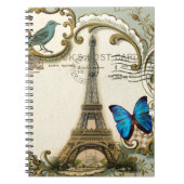 ヴィンテージのアールヌーボーの青の渦巻のパリエッフェル塔 ノートブック (正面)