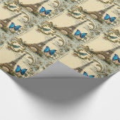 ヴィンテージのアールヌーボーの青の渦巻のパリエッフェル塔 ラッピングペーパー (角)