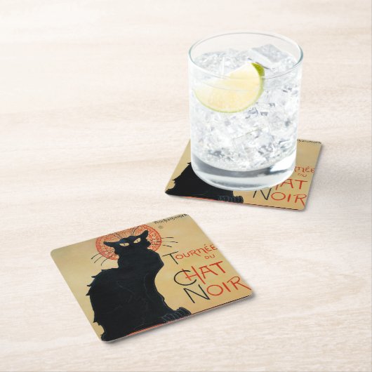 ヴィンテージのアールヌーボーの黒猫 スクエアペーパーコースター (インサイチュ)