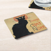 ヴィンテージのアールヌーボーの黒猫 スクエアペーパーコースター (アングル)