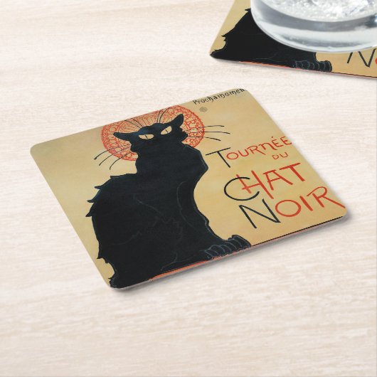 ヴィンテージのアールヌーボーの黒猫 スクエアペーパーコースター (アングル)