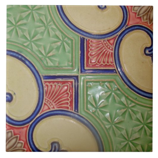 ヴィンテージのアールヌーボーDecoのマジョリカの花柄の職人 タイル (正面)