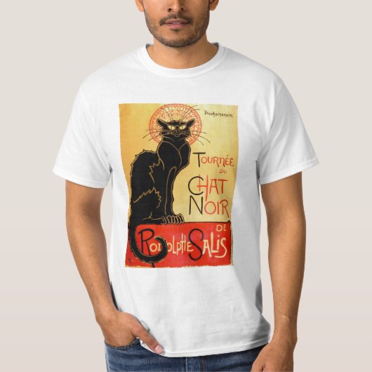 ヴィンテージのアールヌーボーLe Chat Noirの黒猫 Tシャツ (正面)