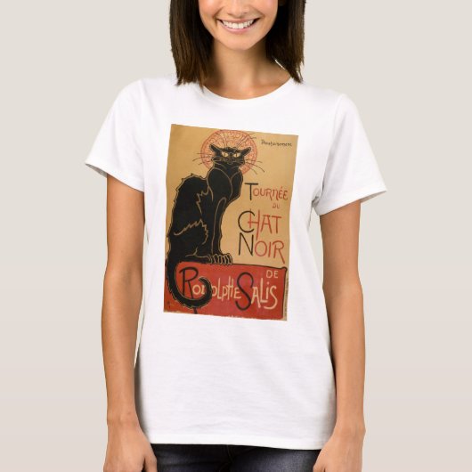 ヴィンテージのアールヌーボーLe Chat Noirの黒猫 Tシャツ (正面)