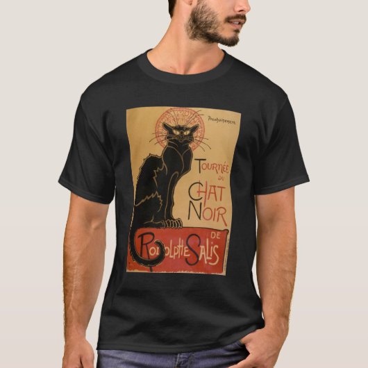 ヴィンテージのアールヌーボーLe Chat Noirの黒猫 Tシャツ (正面)