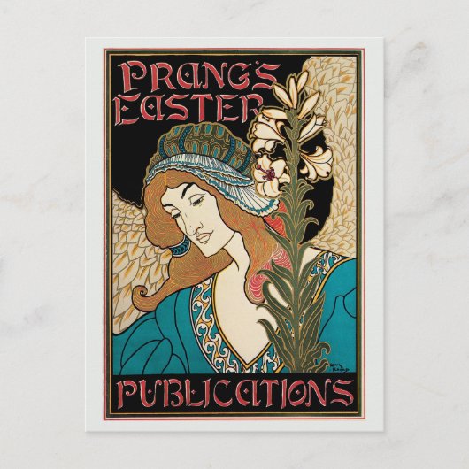 ヴィンテージのアールヌーボーPrangイースター シーズンポストカード (正面)