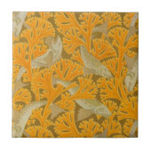 ヴィンテージのアール・デコの魚および黄色い珊瑚のデザイン タイル (正面)