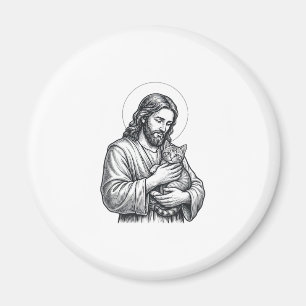 ヴィンテージのイエス・キリストが猫を持つ彫刻グラフィック_1 マグネット