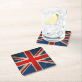 ヴィンテージのイギリスの動揺してな英国国旗の旗 スクエアペーパーコースター (インサイチュ)