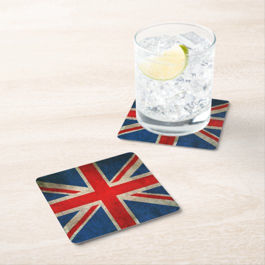 ヴィンテージのイギリスの動揺してな英国国旗の旗 スクエアペーパーコースター (インサイチュ)