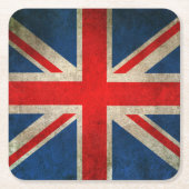ヴィンテージのイギリスの動揺してな英国国旗の旗 スクエアペーパーコースター (正面)