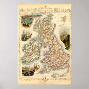 ヴィンテージのイギリス諸島の地図- 1850年代 ポスター