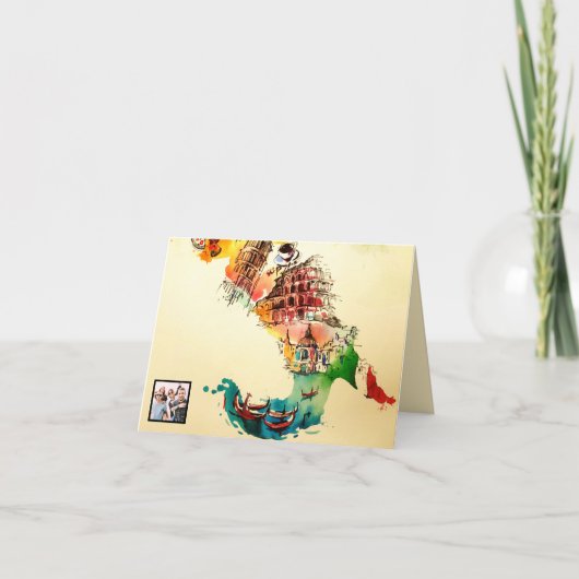 ヴィンテージのイタリアの地図都市旅行愛水彩画 シーズンカード (正面)