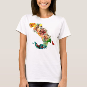 ヴィンテージのイタリアの地図都市旅行愛水彩画 Tシャツ