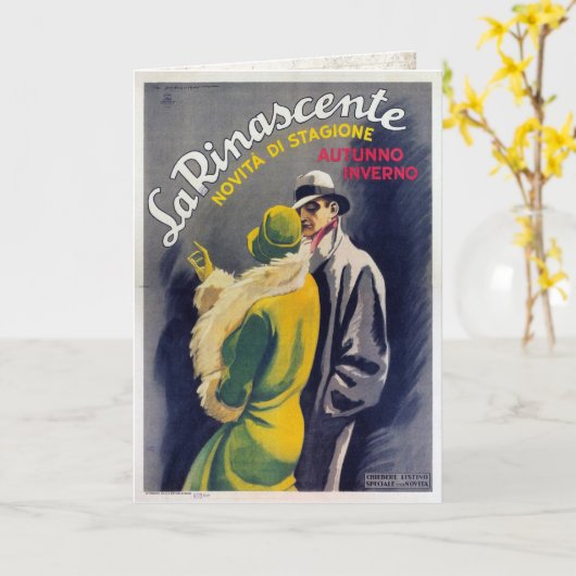 ヴィンテージのイタリアンなファッションのプリントが付いている挨拶状 カード (黄色い花)