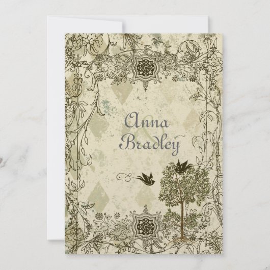 ヴィンテージのイタリアンな緑青の結婚式招待状 招待状 (裏面)