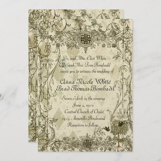 ヴィンテージのイタリアンな緑青の結婚式招待状 招待状 (正面/裏面)