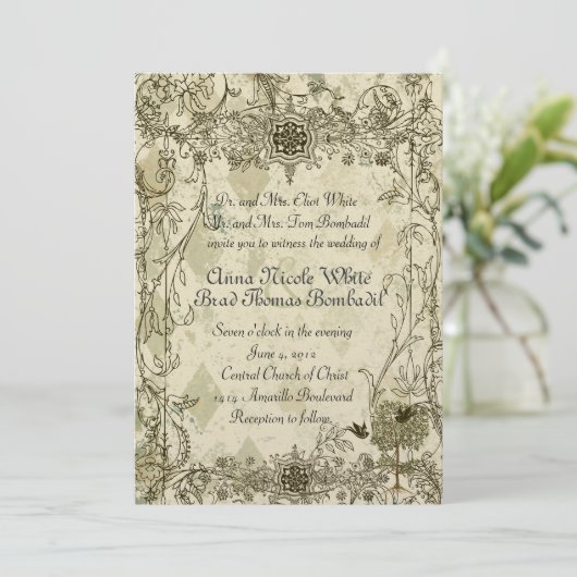 ヴィンテージのイタリアンな緑青の結婚式招待状 招待状 (スタンド正面)