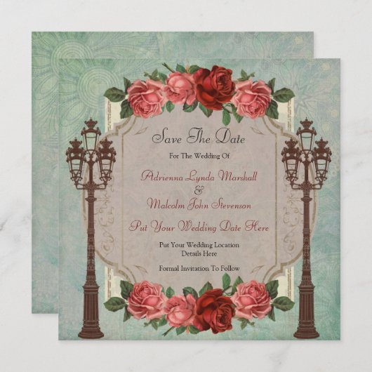 ヴィンテージのイタリアンな街灯及びバラは日付を救います セーブザデート
