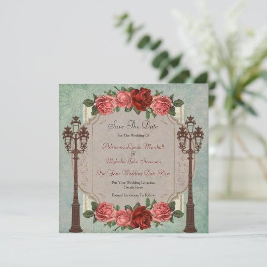 ヴィンテージのイタリアンな街灯及びバラは日付を救います セーブザデート