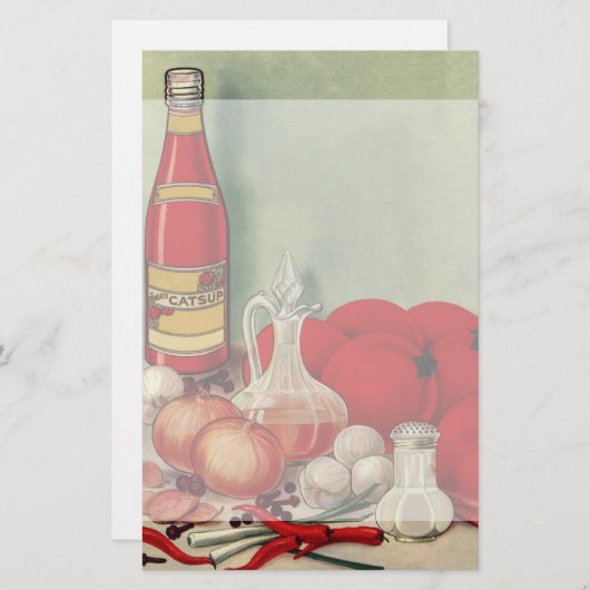 ヴィンテージのイタリアンな食糧トマトのタマネギのコショウのケチャップ 便箋 (正面/裏面)